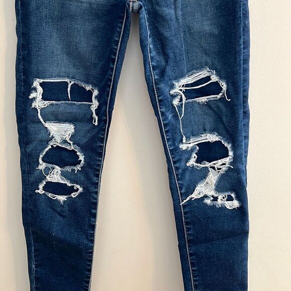 American Eagle Next Level Stretch Jeans Hi-Rise Jegging Dark Destroyed, 0 Short - Picture 4 of 11